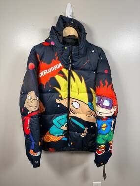 Member's Only X Nickelodeon Puffer Coat Mens Size Large Blue Hey Arnold Rugrats